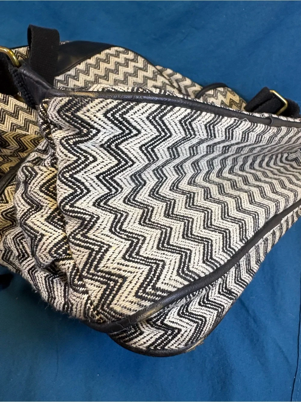 Madden Girl Black & White Chevron Travel Backpack with side, & 2 front pockets